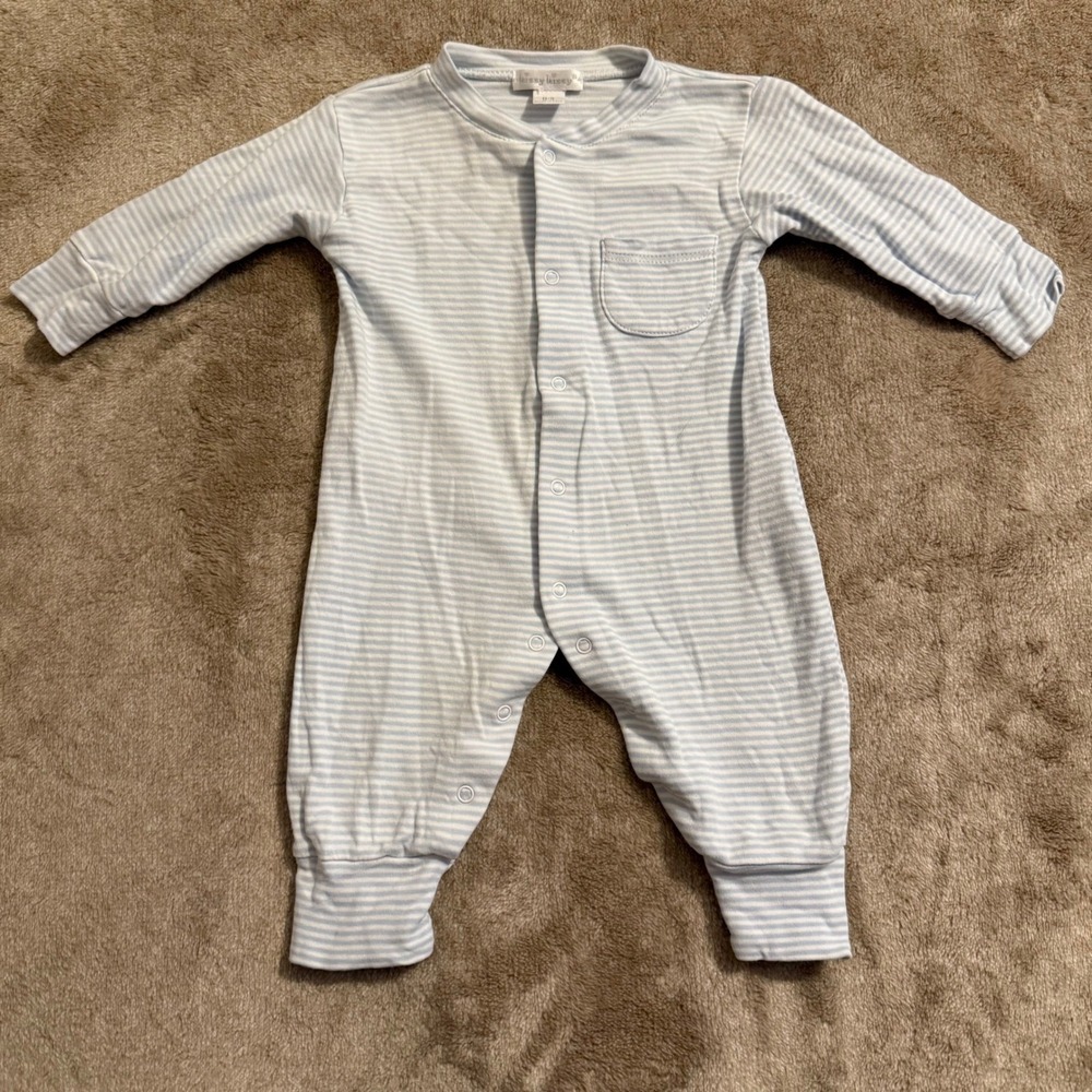 Kissy Kissy Baby Boys Blue White Striped Pima Cotton Snap Romper 0-3 Months